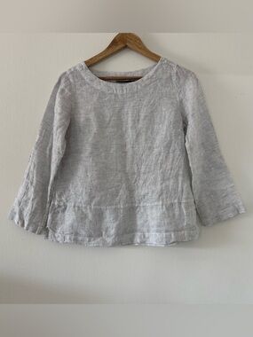 100% Linen Tahari Black and White Striped Linen Top Women’s XS Eurosummer Boho